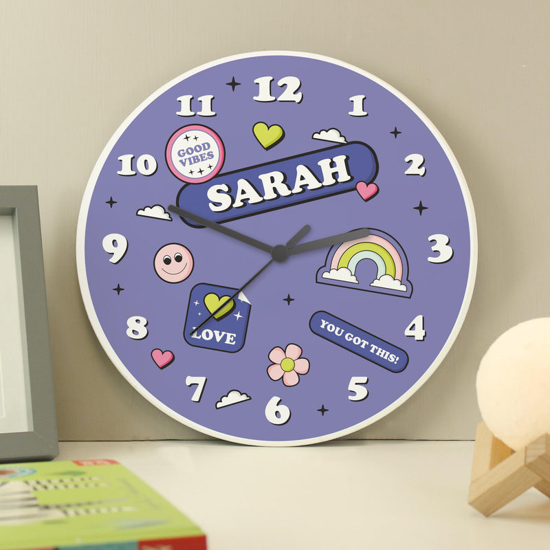 Personalised Positive Vibes Wooden Childrens Clock