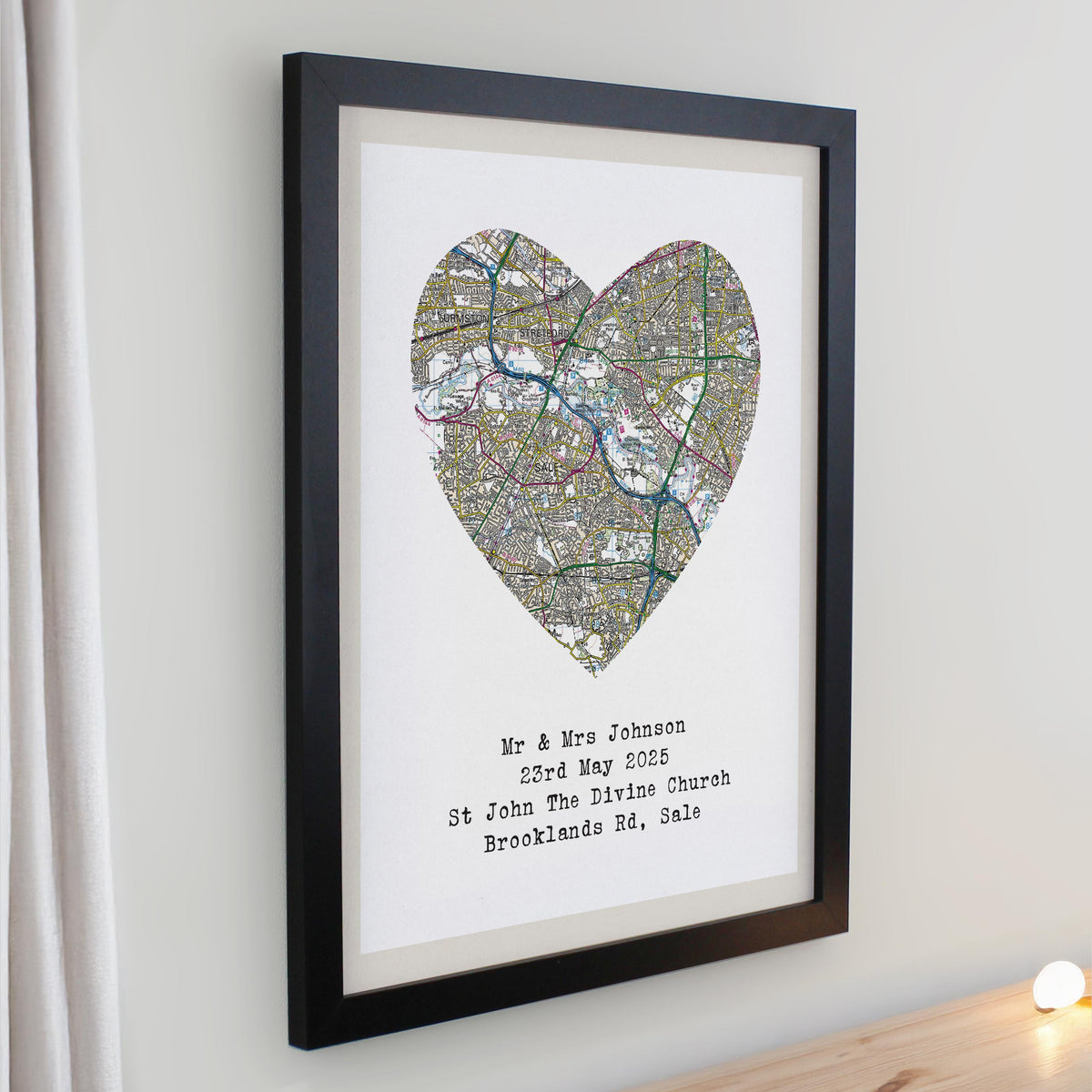 Personalised Present Day Map Heart Black Poster Frame – alternative view