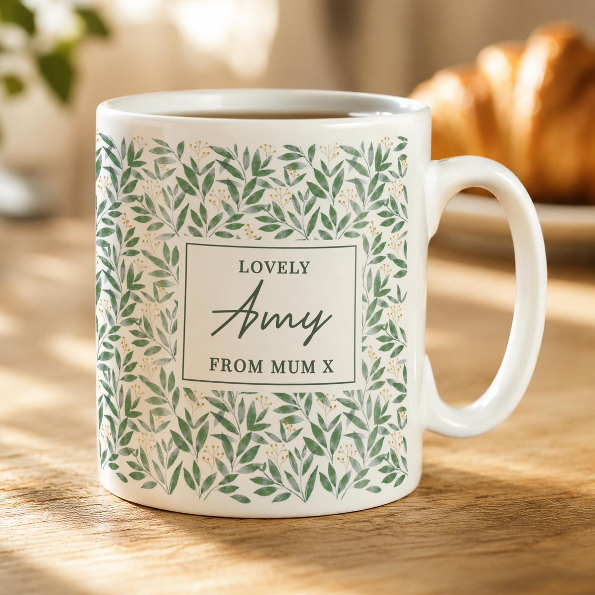 Personalised Leafy Pattern Mug, The Personal Shop, personalised gifts
