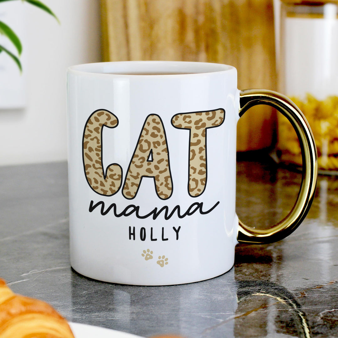 Personalised Cat Mama Gold Handle Mug, The Personal Shop, personalised gifts