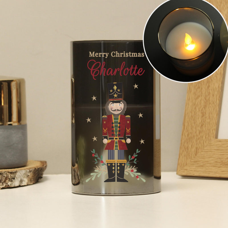 Personalised Christmas Nutcracker Smoked LED Candle