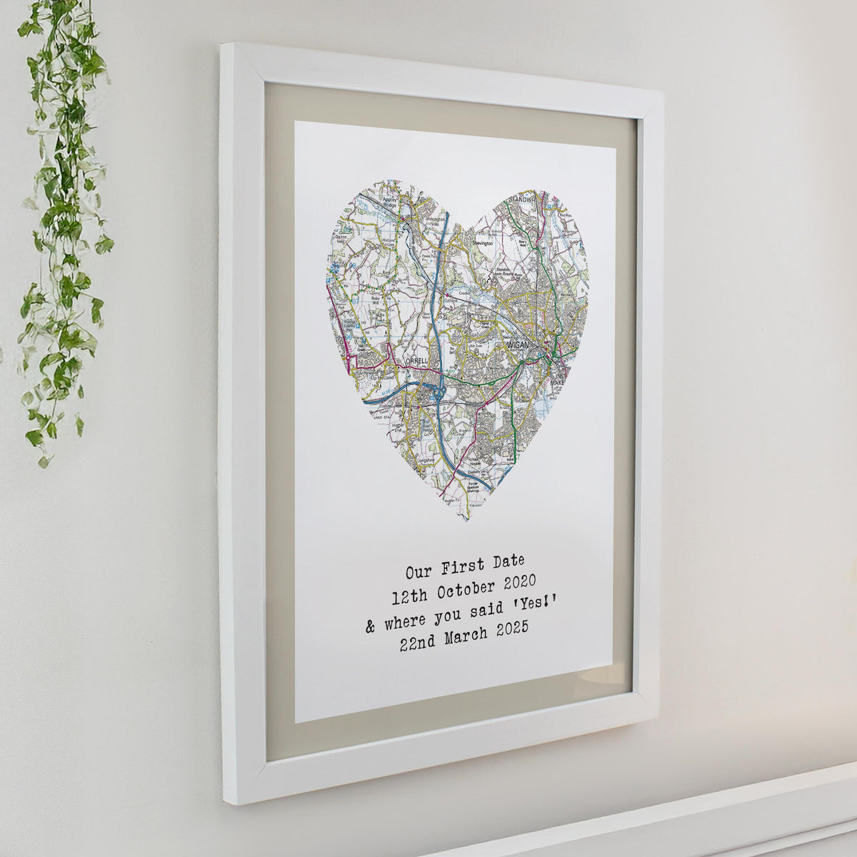 Personalised Present Day Map Heart White Poster Frame, The Personal Shop, personalised gifts