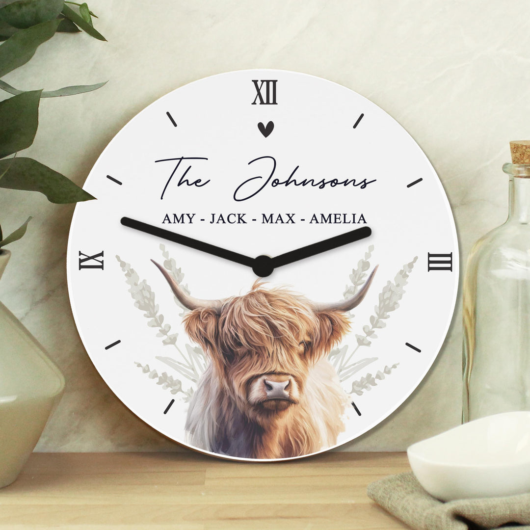 Personalised Highland Cow Wooden Clock – alternative view