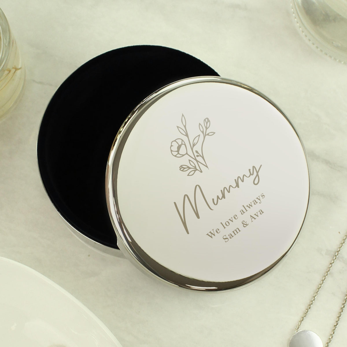 Personalised Floral Round Trinket Box – alternative view