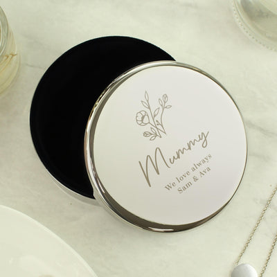 Personalised Floral Round Trinket Box