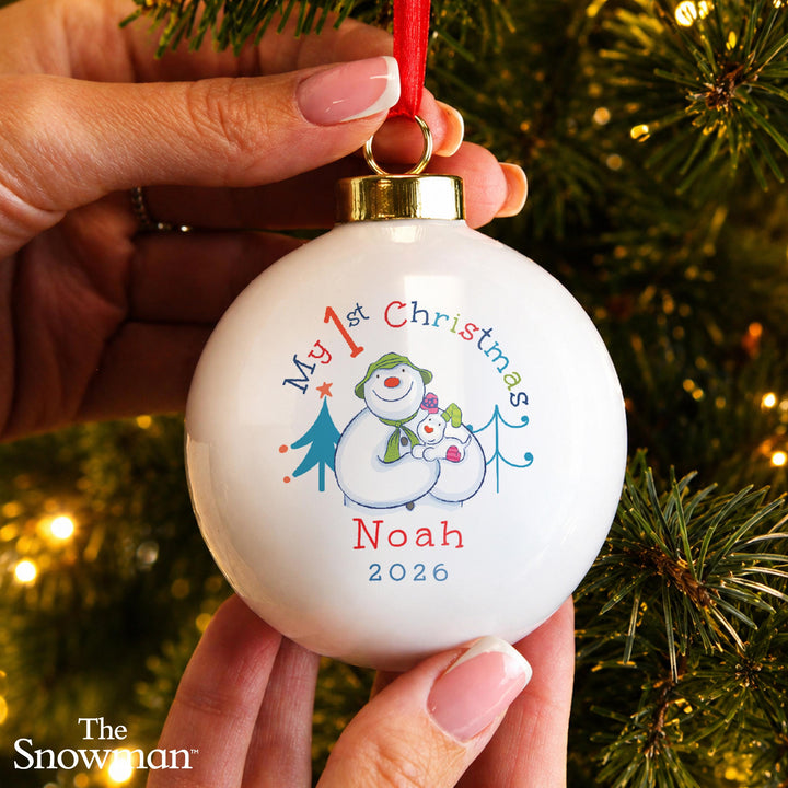 Personalised Ceramic Bauble with Message – The Snowman My 1st Christmas
