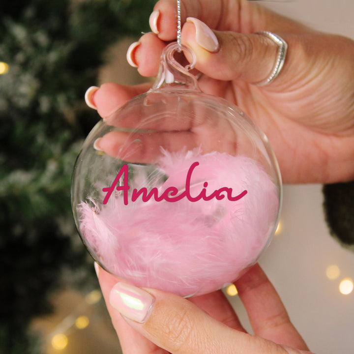 Personalised Pink Feather Bauble – alternative view