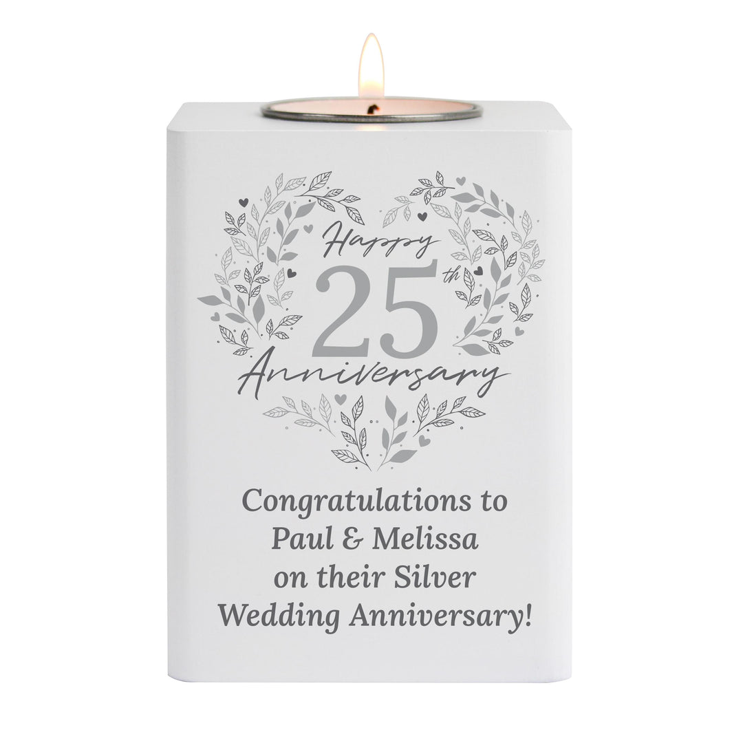 Personalised 25th Silver Wedding Anniversary Tea Light Holder, The Personal Shop, personalised gifts