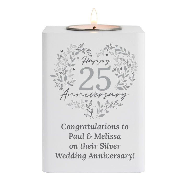 Personalised 25th Silver Wedding Anniversary Tea Light Holder, The Personal Shop, personalised gifts