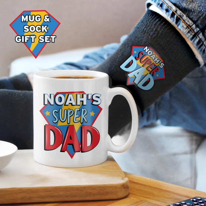 Personalised Super Dad Mug &amp; Socks Set