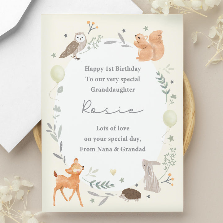 Personalised Woodland Animals New Baby Card, The Personal Shop, personalised gifts