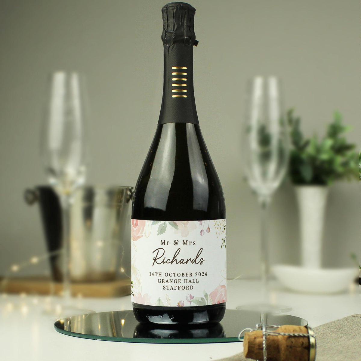 Personalised Floral Watercolour Bottle of Prosecco