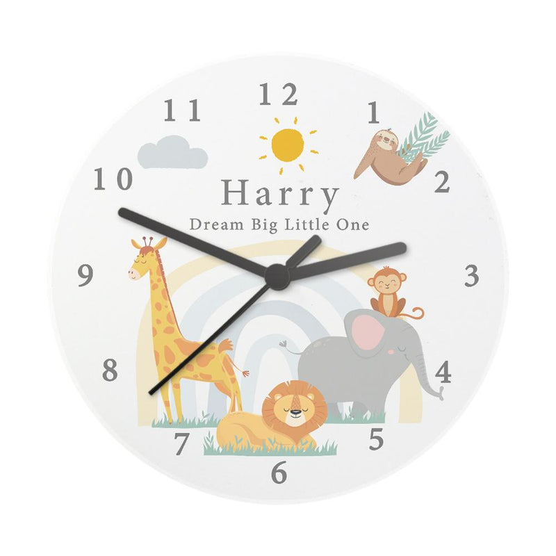 Personalised Safari Animals Wooden Nursery Clock