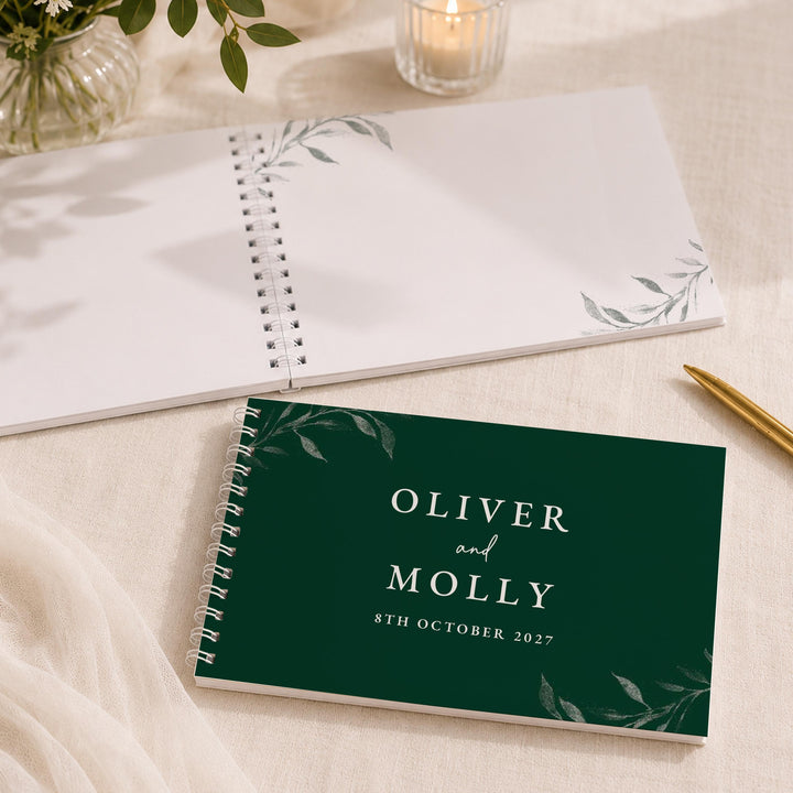 Personalised Botanical Evergreen Wedding Guest Book, The Personal Shop, personalised gifts