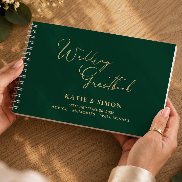 Personalised Dark Green Wedding Guest Book, The Personal Shop, personalised gifts
