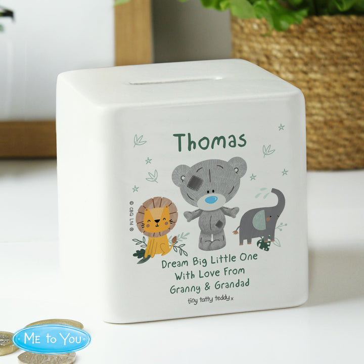 Personalised Tiny Tatty Teddy Jungle Animals Money Box, The Personal Shop, personalised gifts