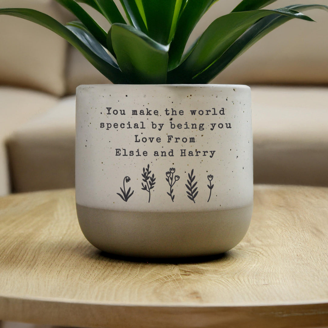 Personalised Floral Flecked Plant Pot, The Personal Shop, personalised gifts