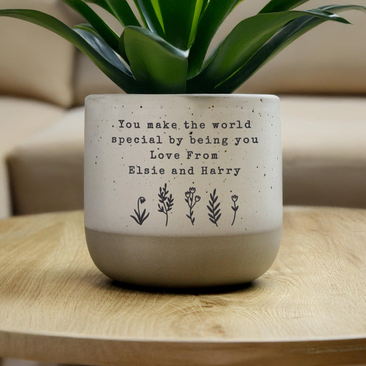 Personalised Floral Flecked Plant Pot, The Personal Shop, personalised gifts