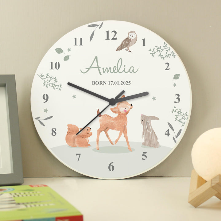 Personalised Woodland Animals Wooden Nursery Clock – alternative view