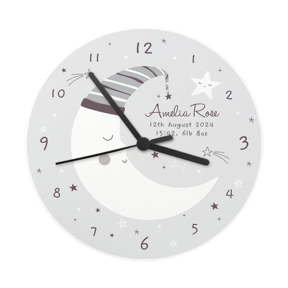 Personalised Moon Wooden Nursery Clock – alternative view