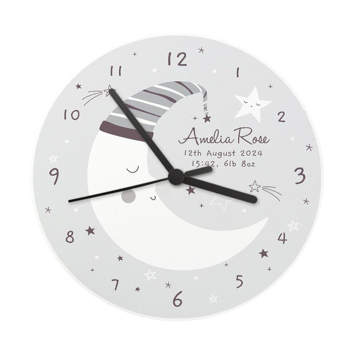 Personalised Moon Wooden Nursery Clock – alternative view