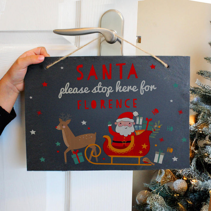 Personalised Santa Stop Here Slate Sign – alternative view