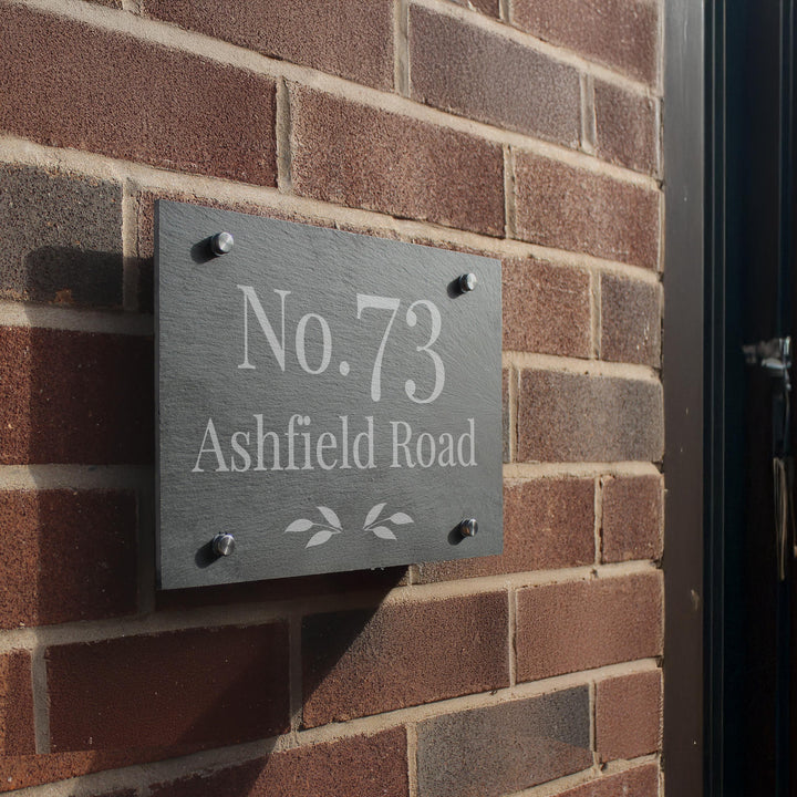 Personalised Leaf Slate House Sign – alternative view