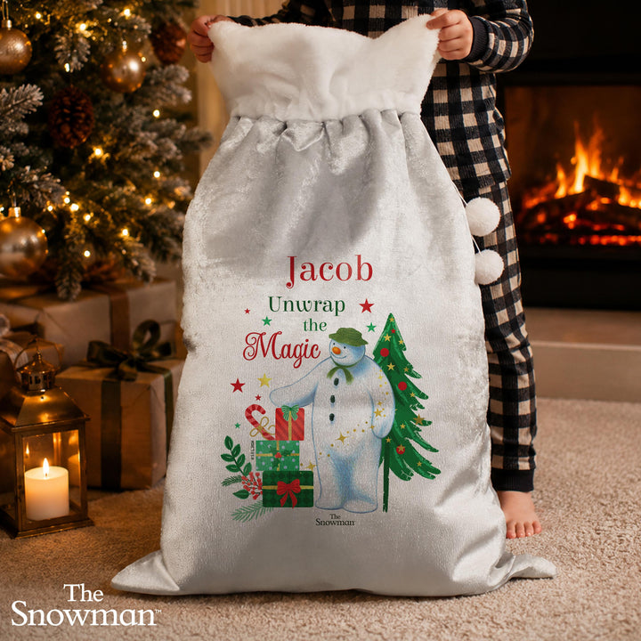 Personalised The Snowman Christmas Wishes Fleece Sack
