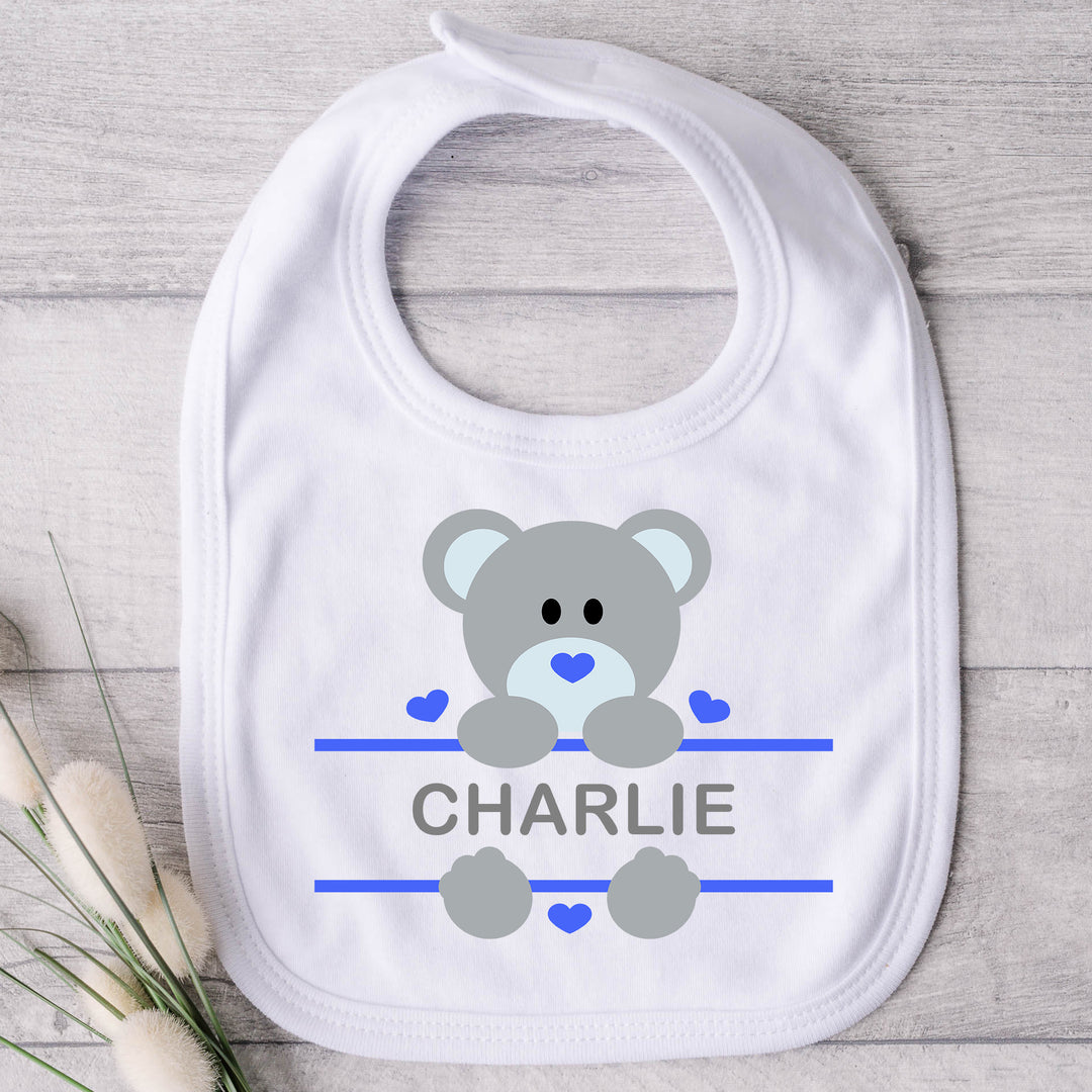 Personalised Teddy Bear Baby Bib with Name