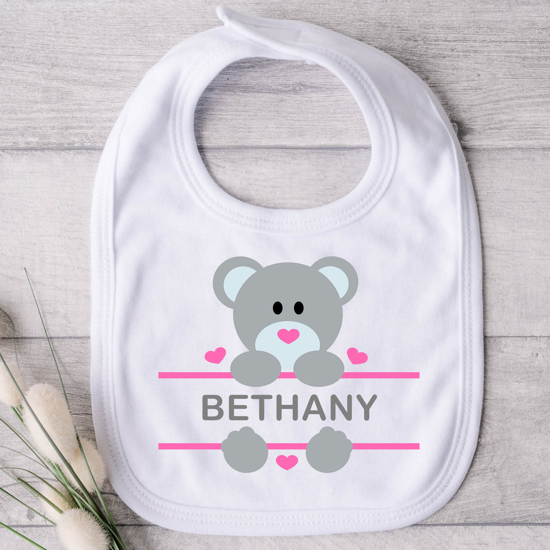 Personalised Teddy Bear Baby Bib with Name