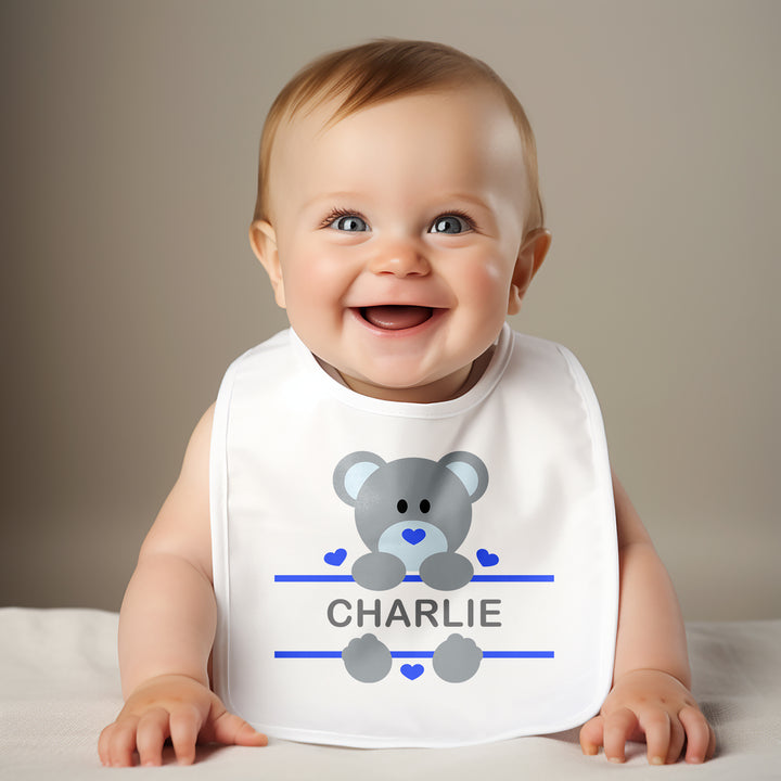 Personalised Teddy Bear Baby Bib with Name