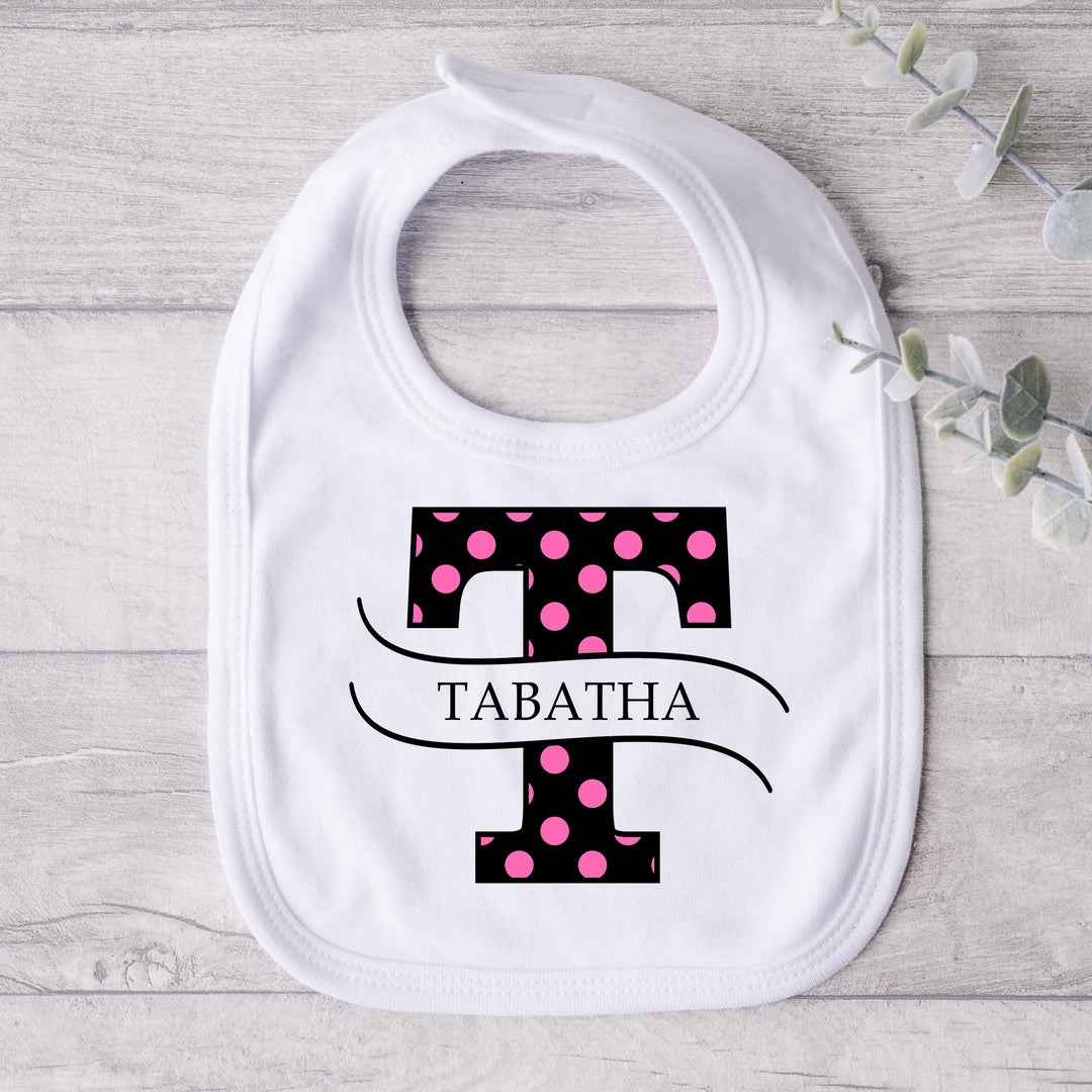 Personalised Polkadot Baby Bib with Name &amp; Dot Colour