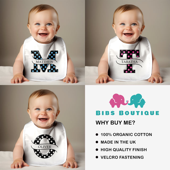 Personalised Polkadot Baby Bib with Name &amp; Dot Colour