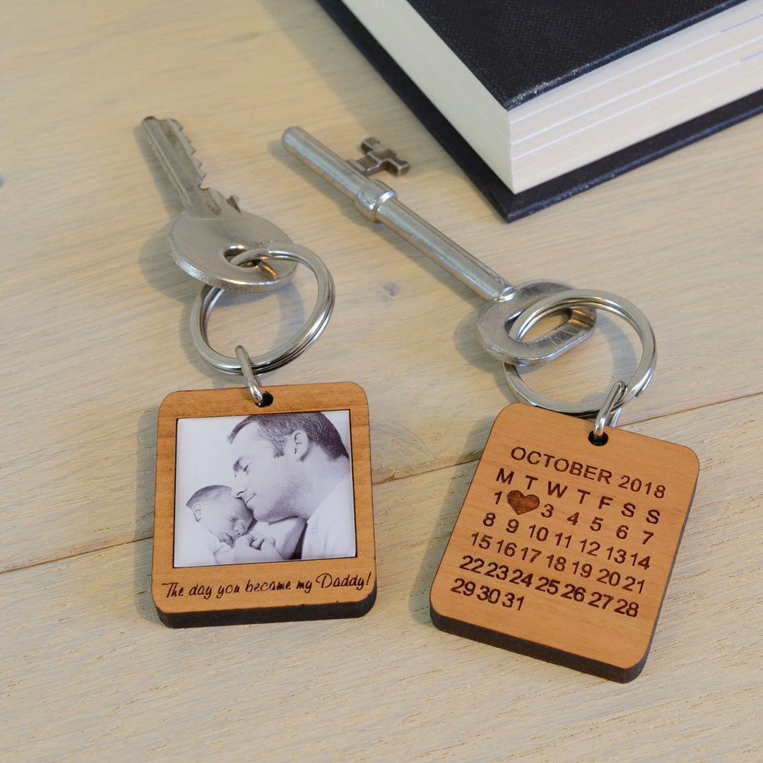 Personalised Daddy Photo Calendar Wooden Keyring