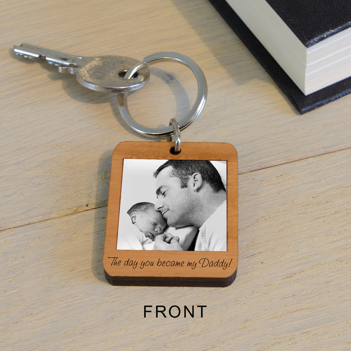 Personalised Daddy Photo Calendar Wooden Keyring