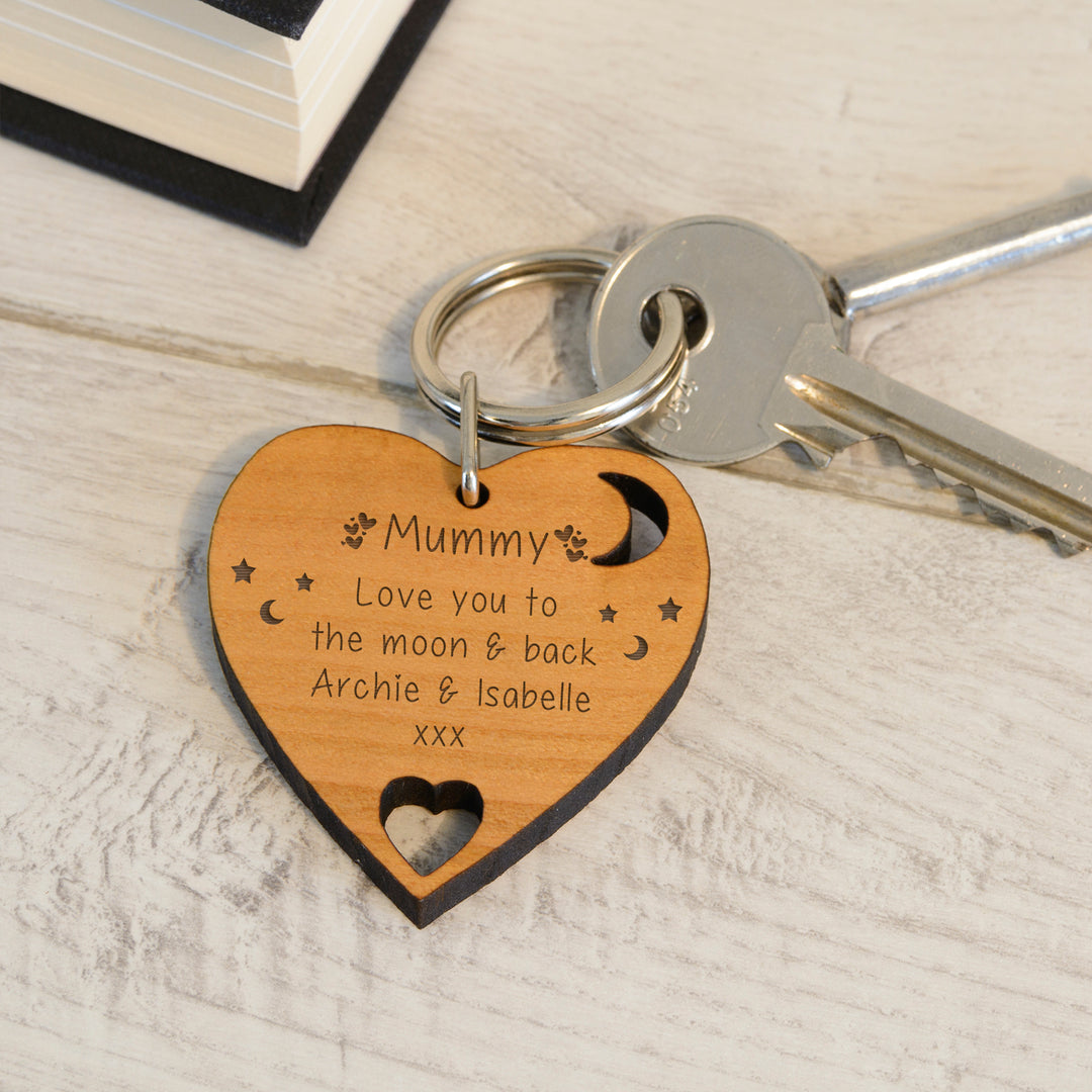 Personalised Love You to the Moon and Back Heart Keyring