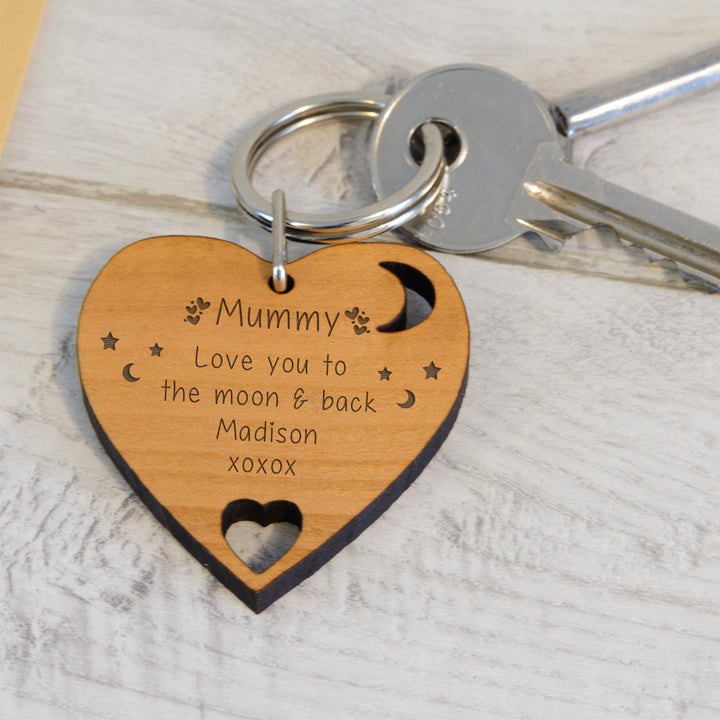 Personalised Love You to the Moon and Back Heart Keyring