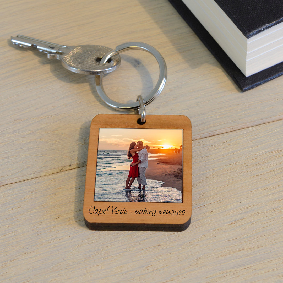 Personalised Photo Upload Wooden Keyring with Message