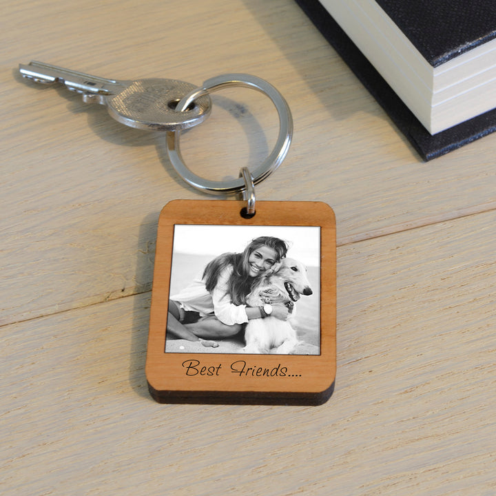 Personalised Photo Upload Wooden Keyring with Message