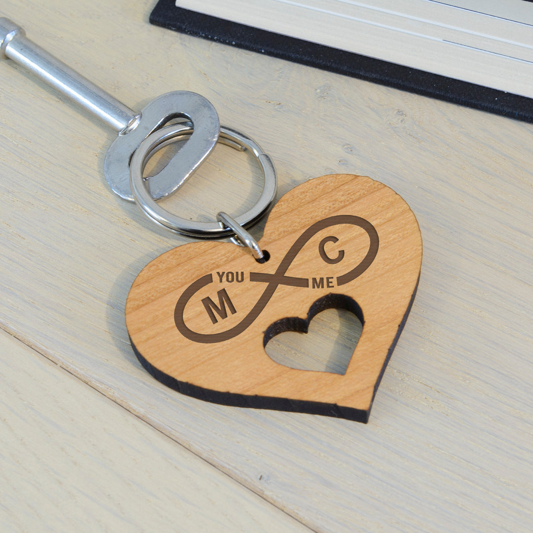 Personalised You &amp; Me Heart Keyring with Two Initials
