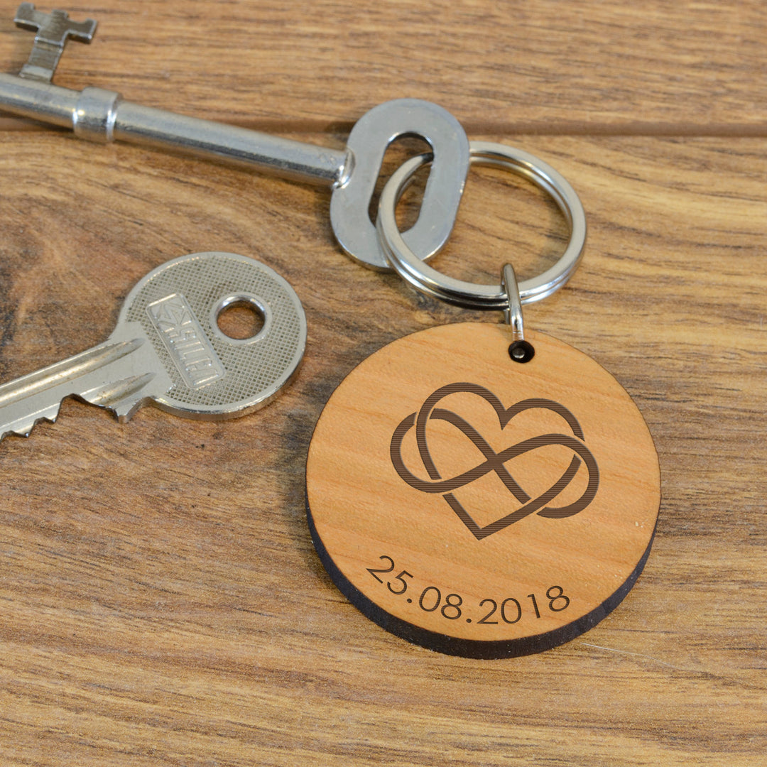 Personalised Infinity Heart Wooden Keyring