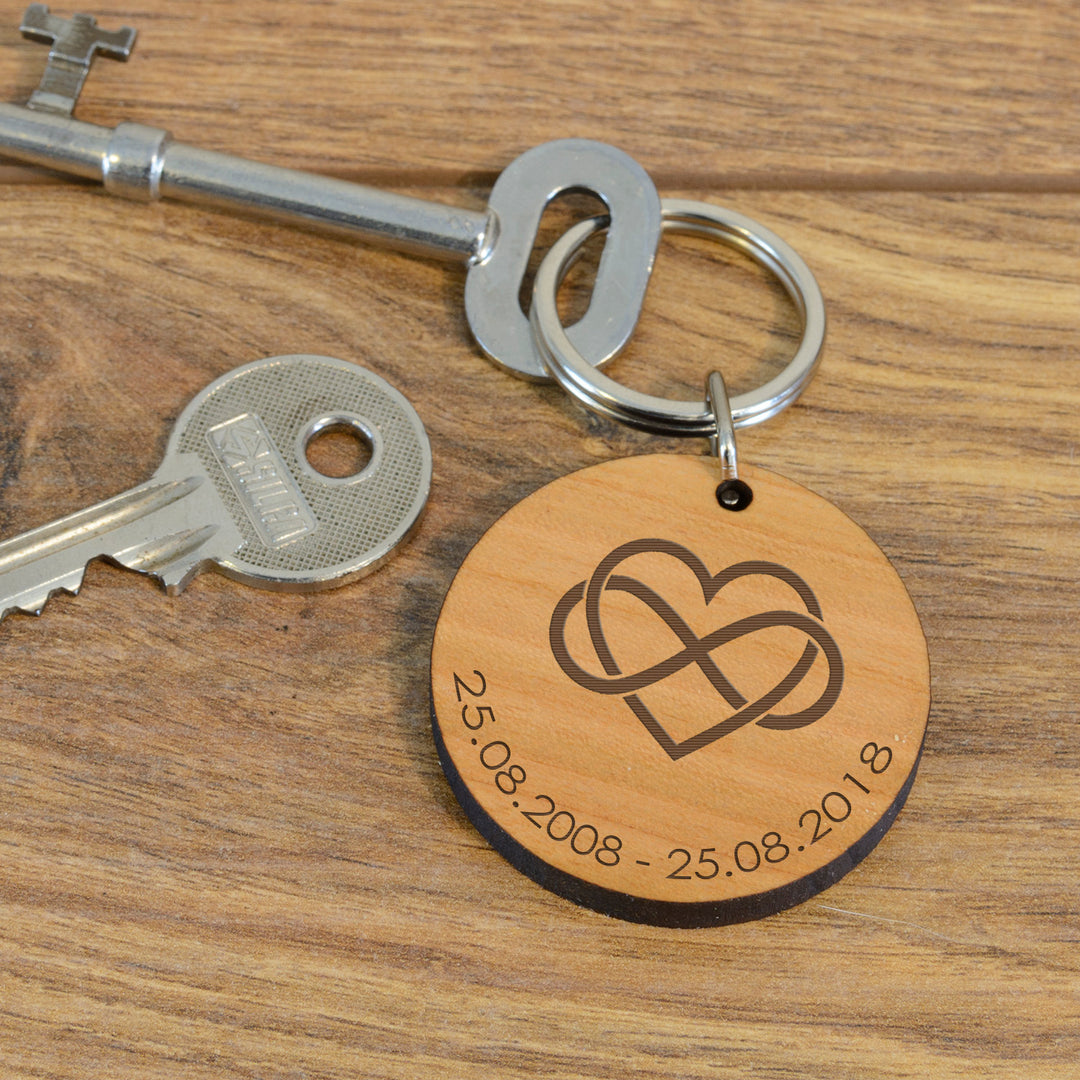 Personalised Infinity Heart Wooden Keyring