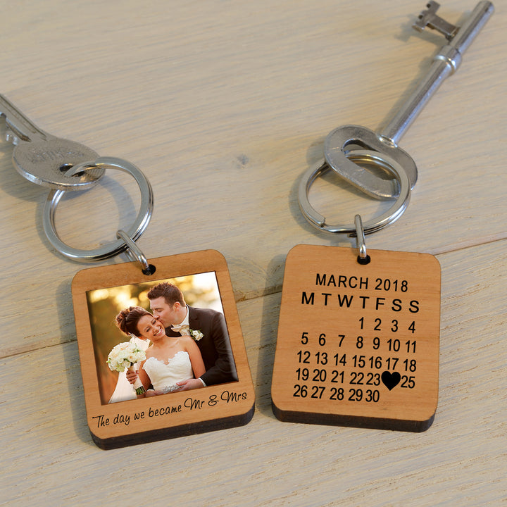 Personalised Mr &amp; Mrs Photo Upload Calendar Keyring