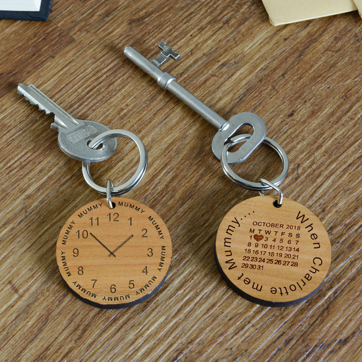Personalised When Name Met Mummy Cherry Wood Keyring