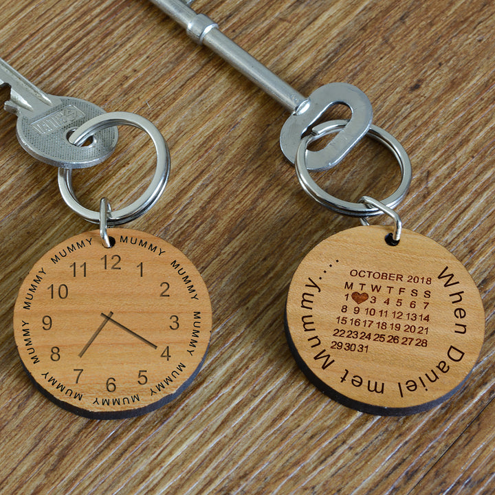 Personalised When Name Met Mummy Cherry Wood Keyring