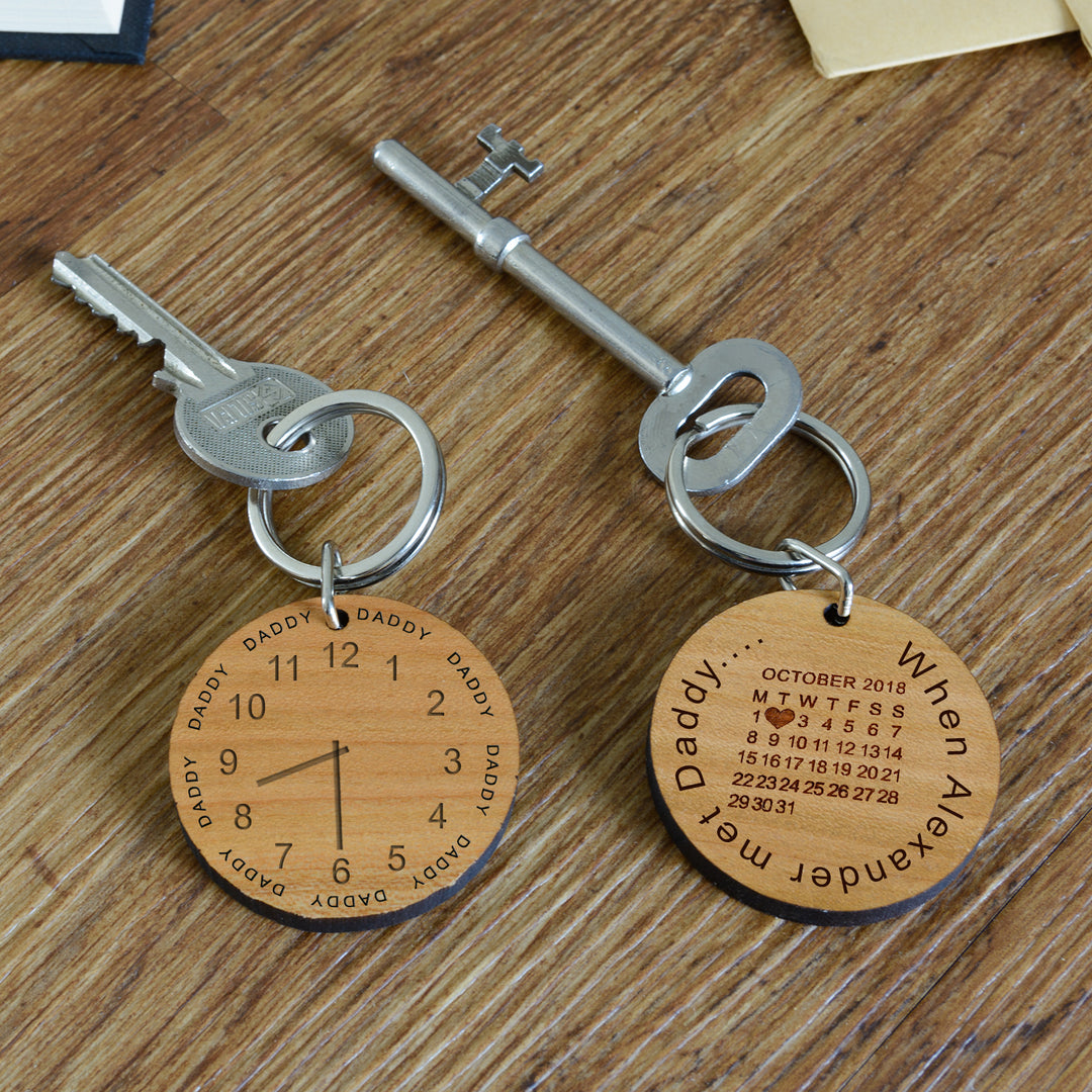 Personalised When Name Met Daddy Wooden Keyring