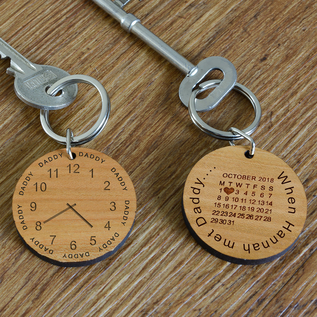 Personalised When Name Met Daddy Wooden Keyring
