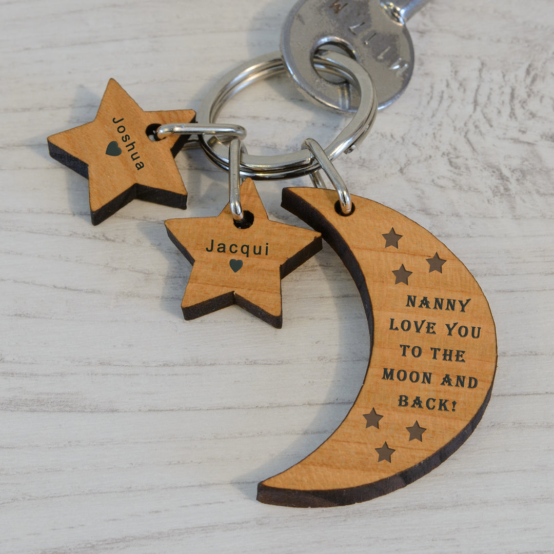 Personalised Love You to the Moon &amp; Back Wooden Keyring