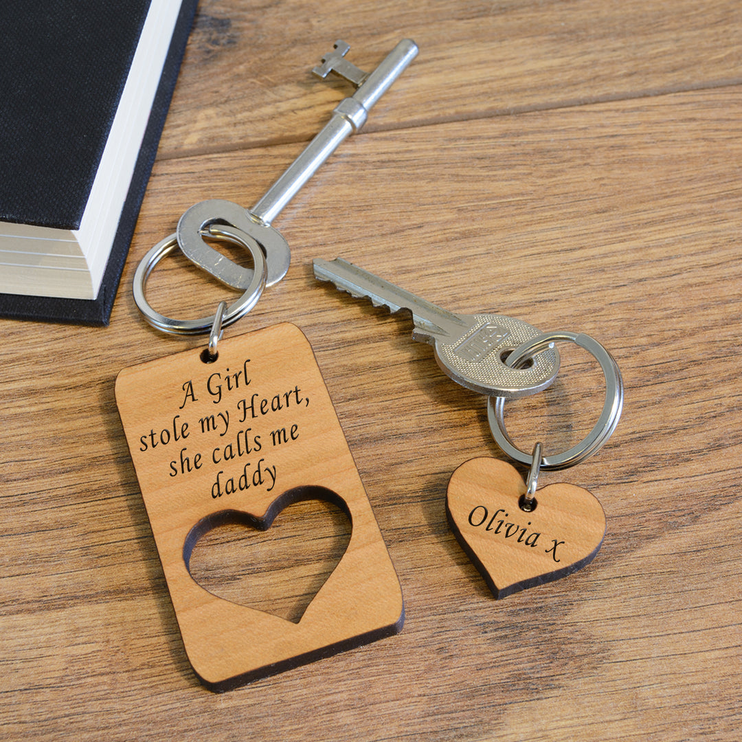Personalised Daddy Keyring Set - A Girl Stole My Heart