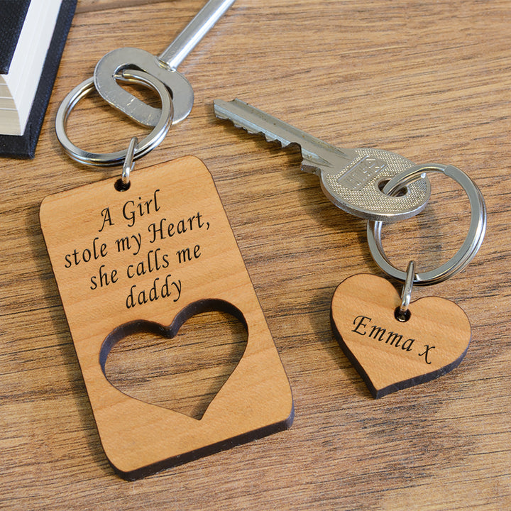 Personalised Daddy Keyring Set - A Girl Stole My Heart